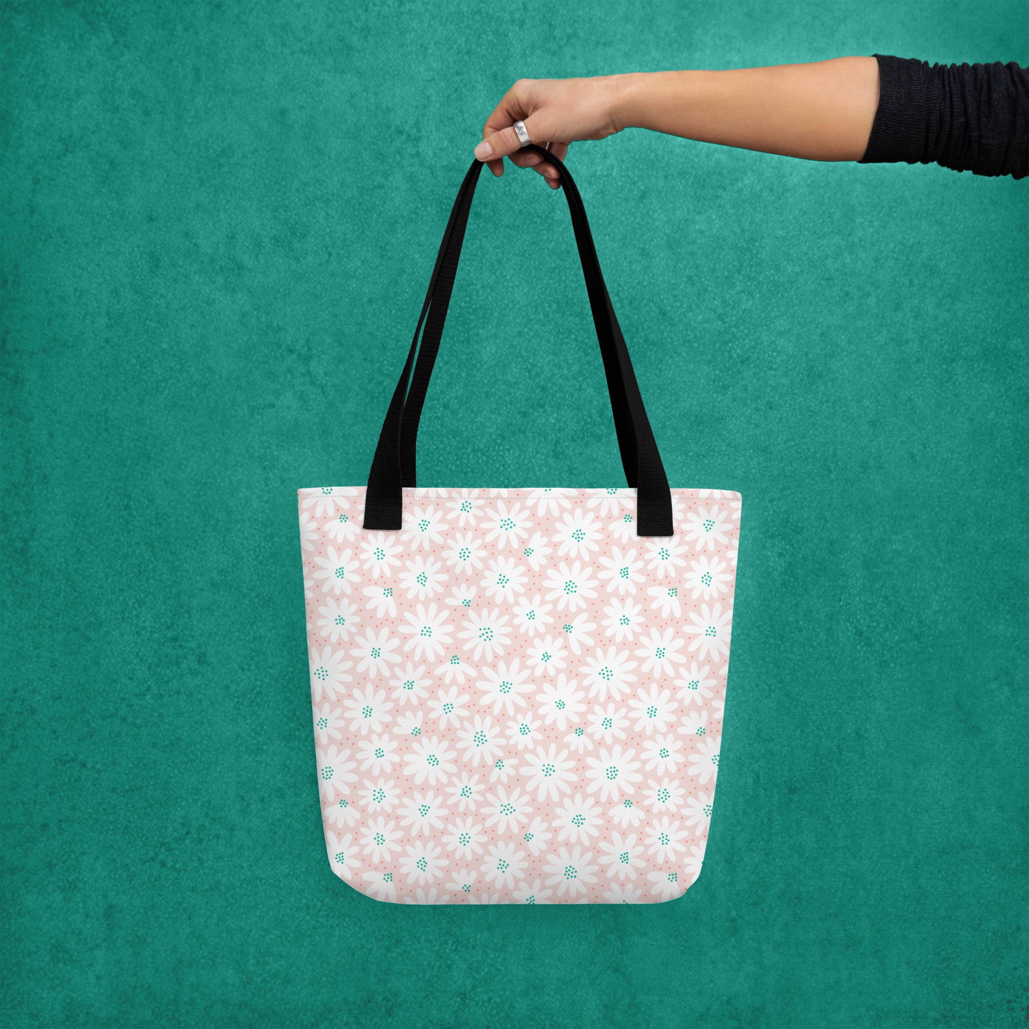 Peachy Keen Daisy Dot Tote Bag (Double Sided Design)