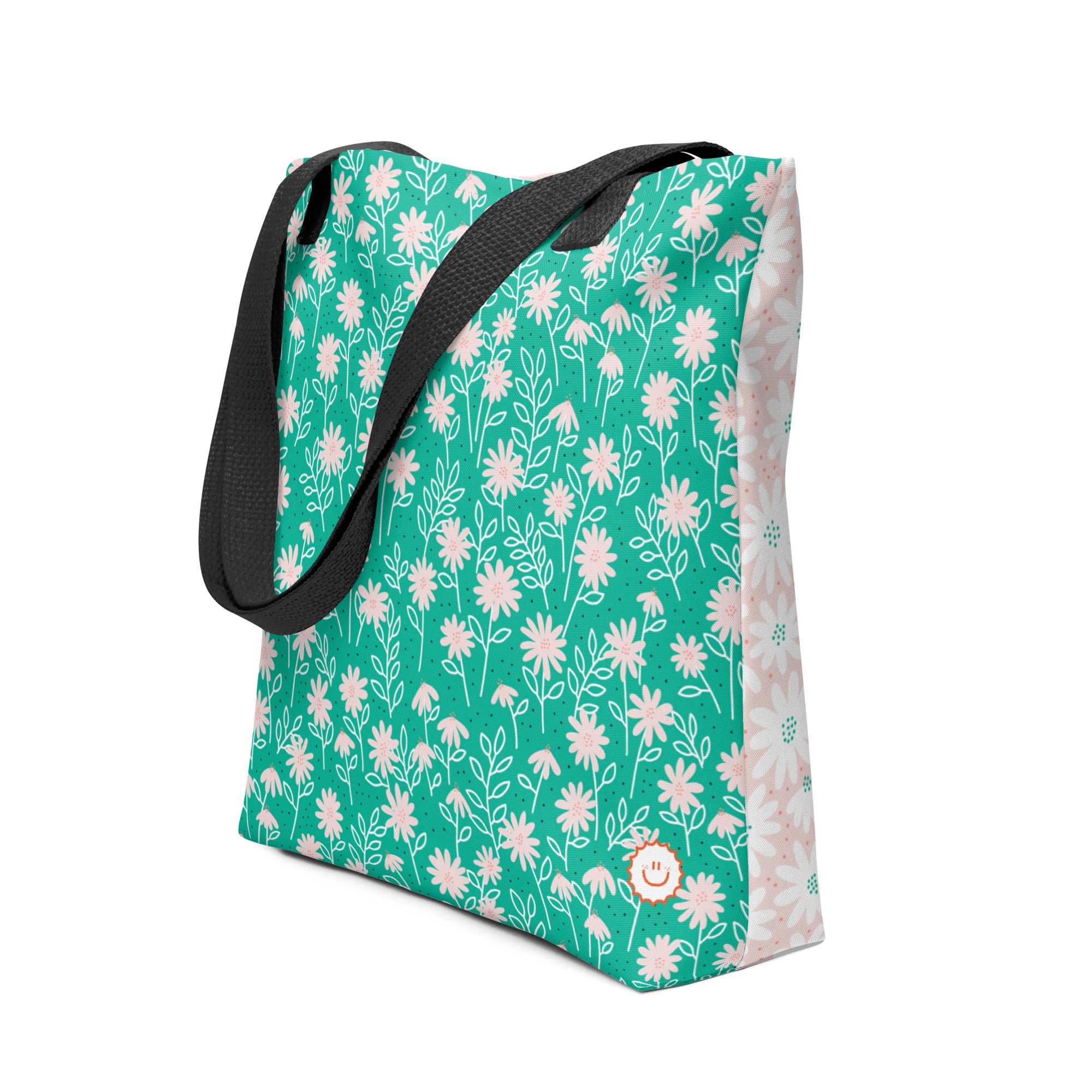 Peachy Keen Daisy Dot Tote Bag (Double Sided Design)